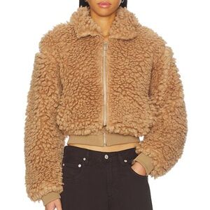 REVOLVE Cropped Teddy Jacket in Camel
